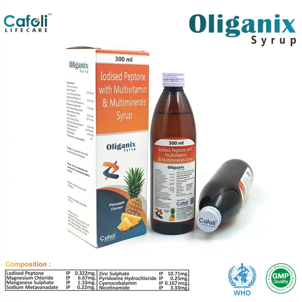 Iodised Peptone, Magnesium Chloride, Manganese Sulphate, Sodium Metavanadate, Zinc, Cyanocobalamin & Nicotinamide Syrup | PCD Pharma Franchise for Multimineral Supplements